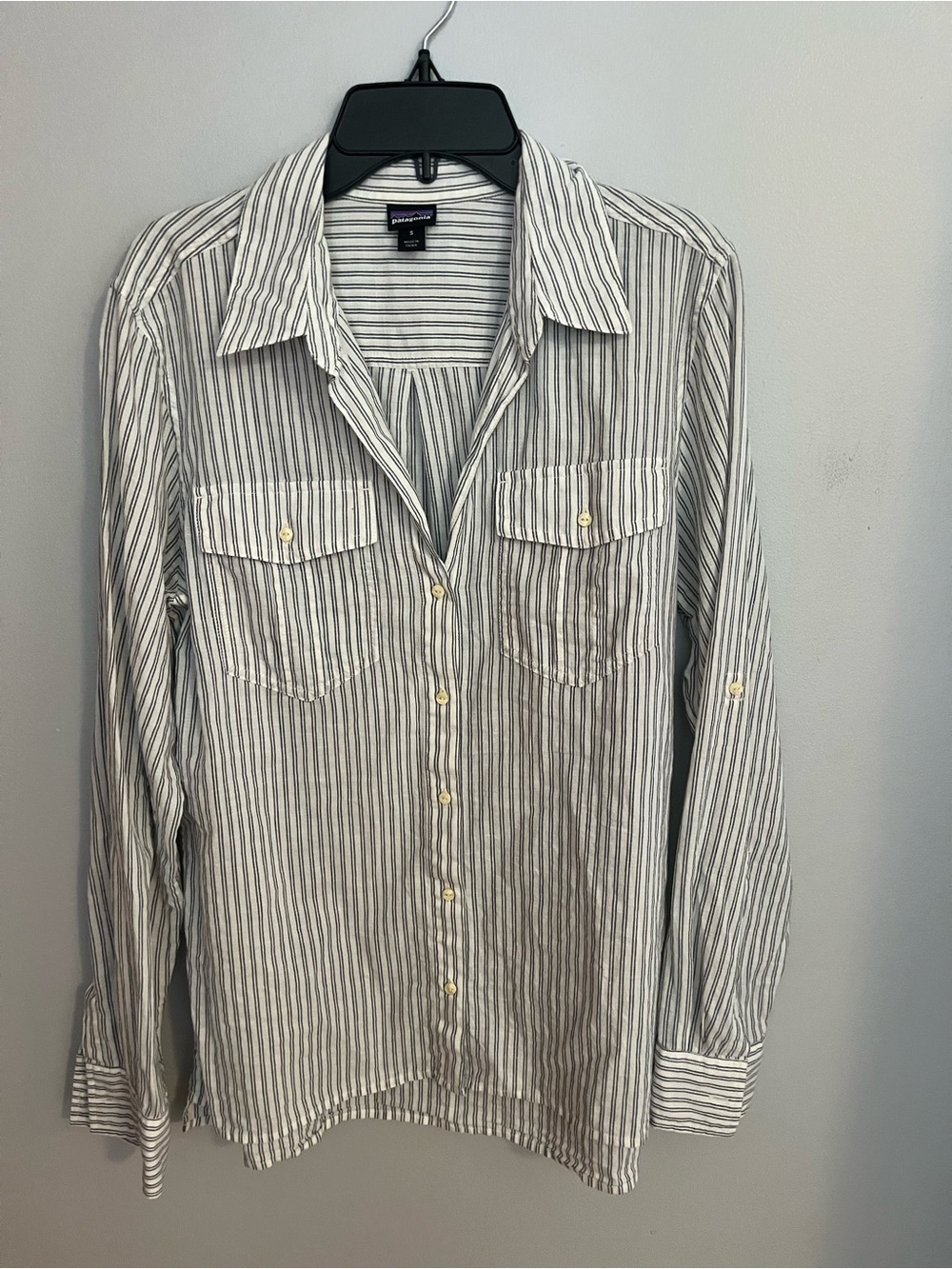 Patagonia White and Gray Striped Button-Down Shirt
